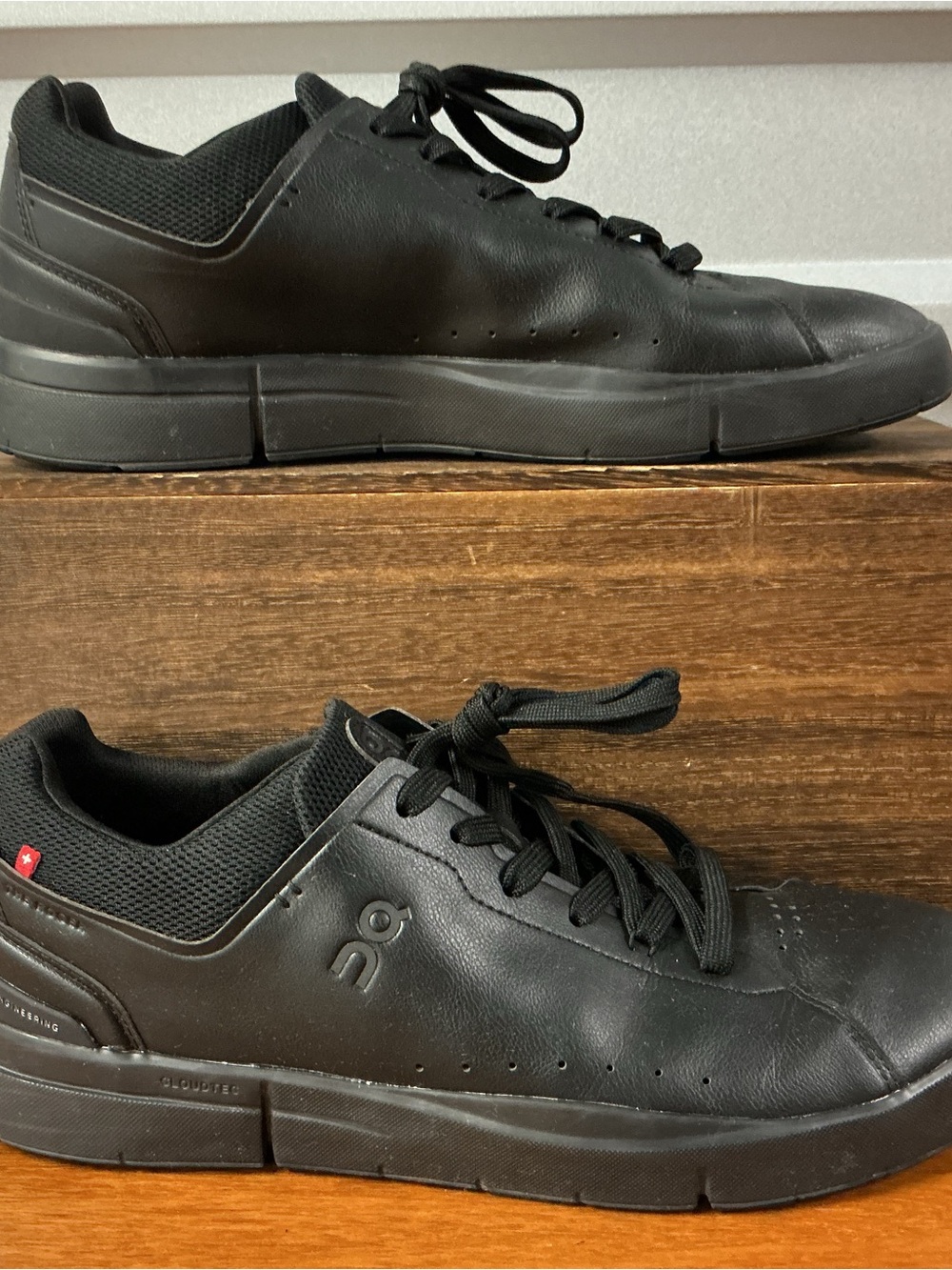 On The Roger Collection Triple Black Leather Tennis Shoe Men Size 12
